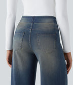 Halara Flex™ Jean Large Casual Taille Haute Poches Multiples Tricot Extensible Délavé