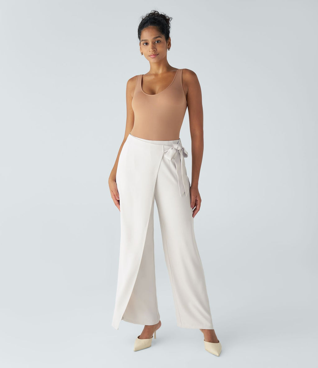 Pantalon Tailleur Large Fluide Taille Haute Fermeture Éclair Invisible