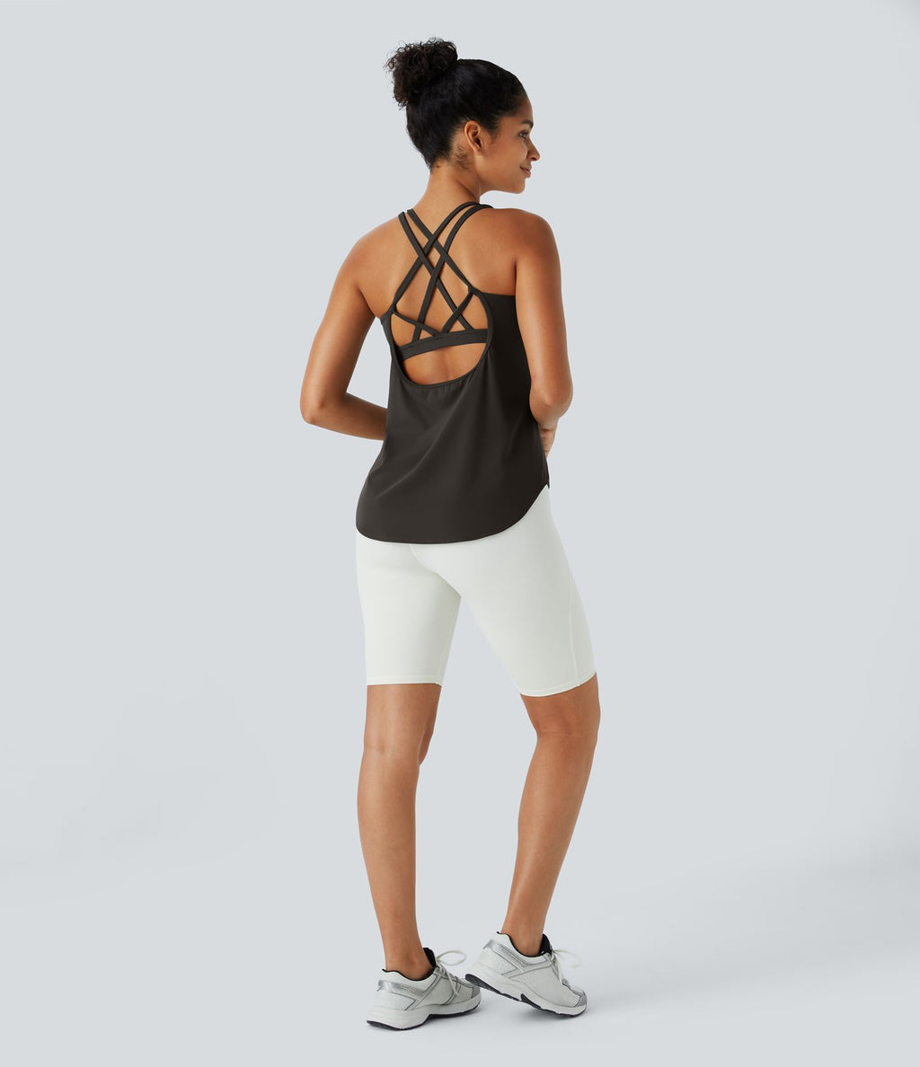 Halara UltraSculpt™ Débardeur De Course à Col en U Dos Nu Ourlet Incurvé Croisé