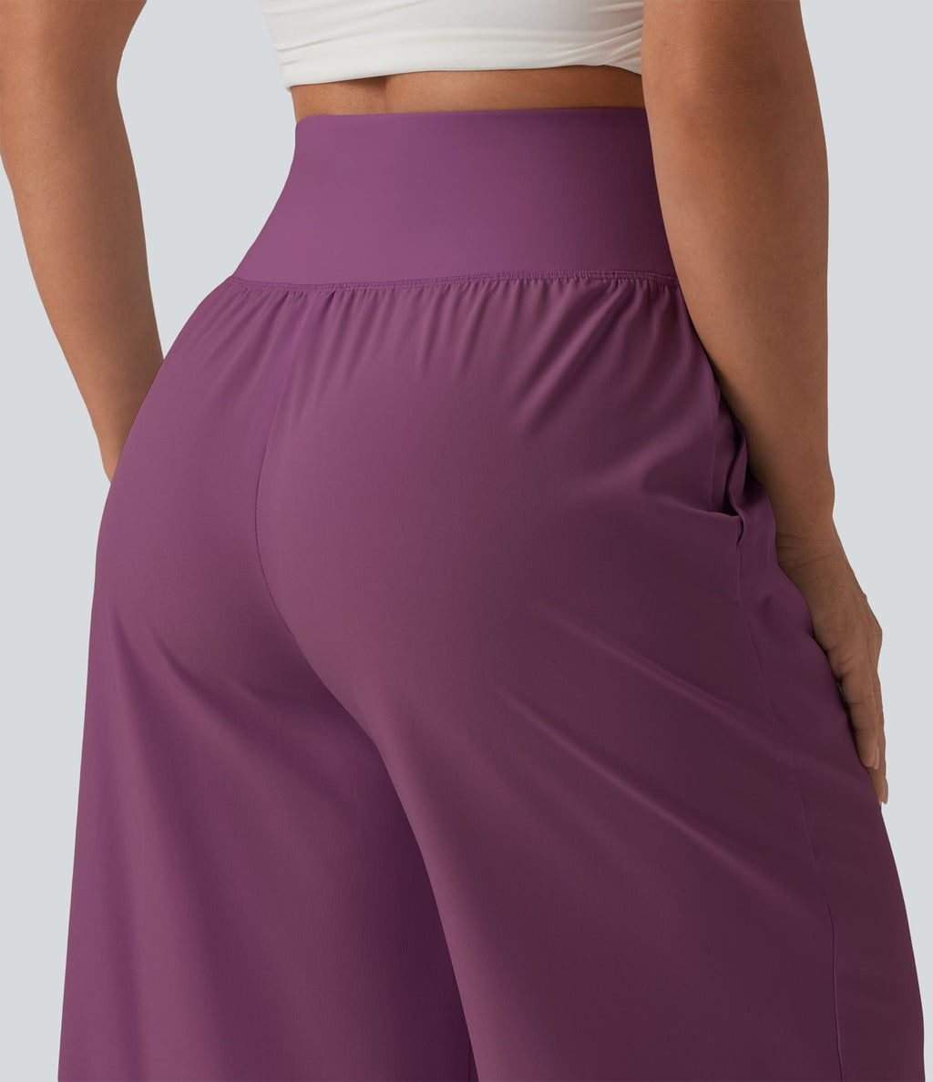 Pantalon large séchage rapide Breezeful™ taille haute à volants avec poches