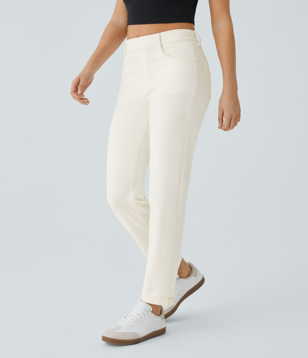 Jean 7/8 décontracté taille haute avec poches et jambe droite Halara Flex™