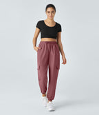Jogging Cargo Casual à Taille Mi-Haute Cordon de Serrage et Poches Latérales