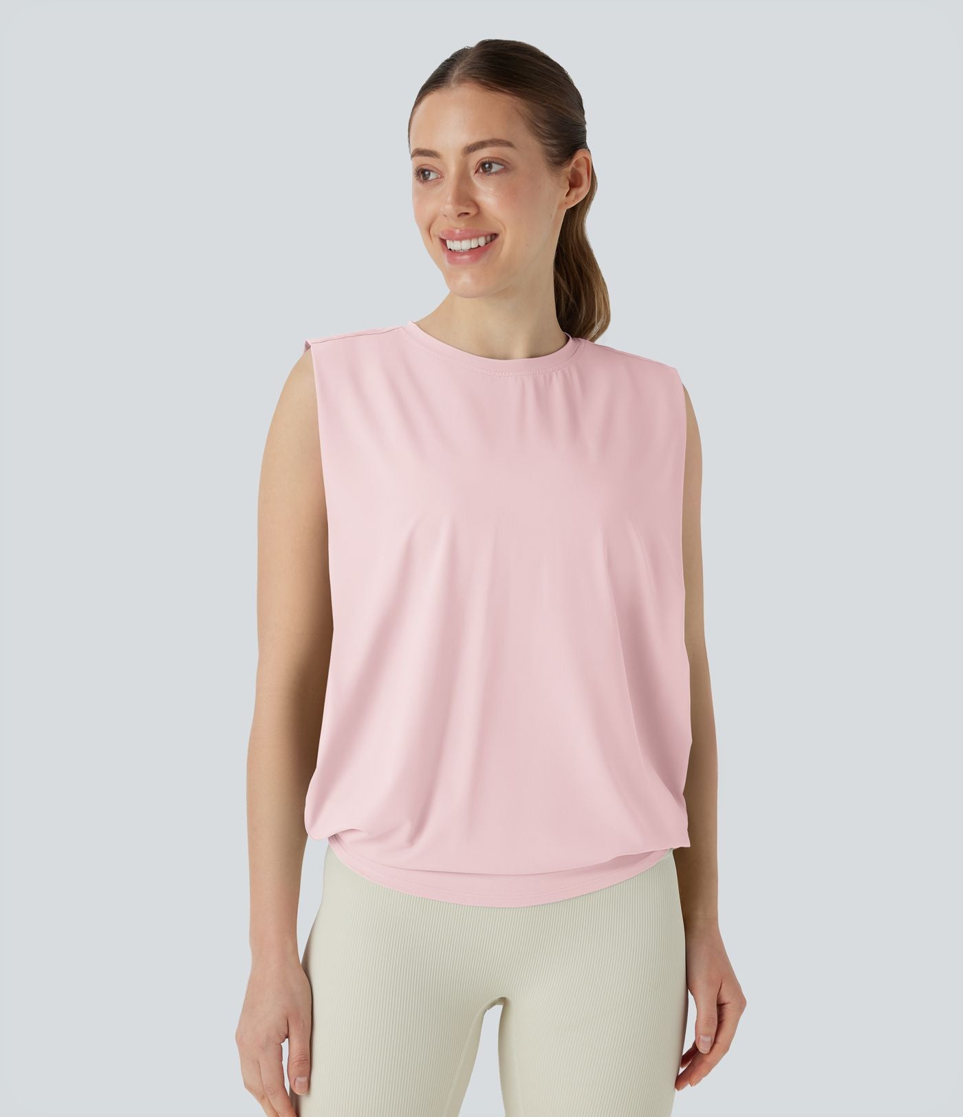 Débardeur de yoga col rond froncé, tissu rafraîchissant - Protection UPF50+