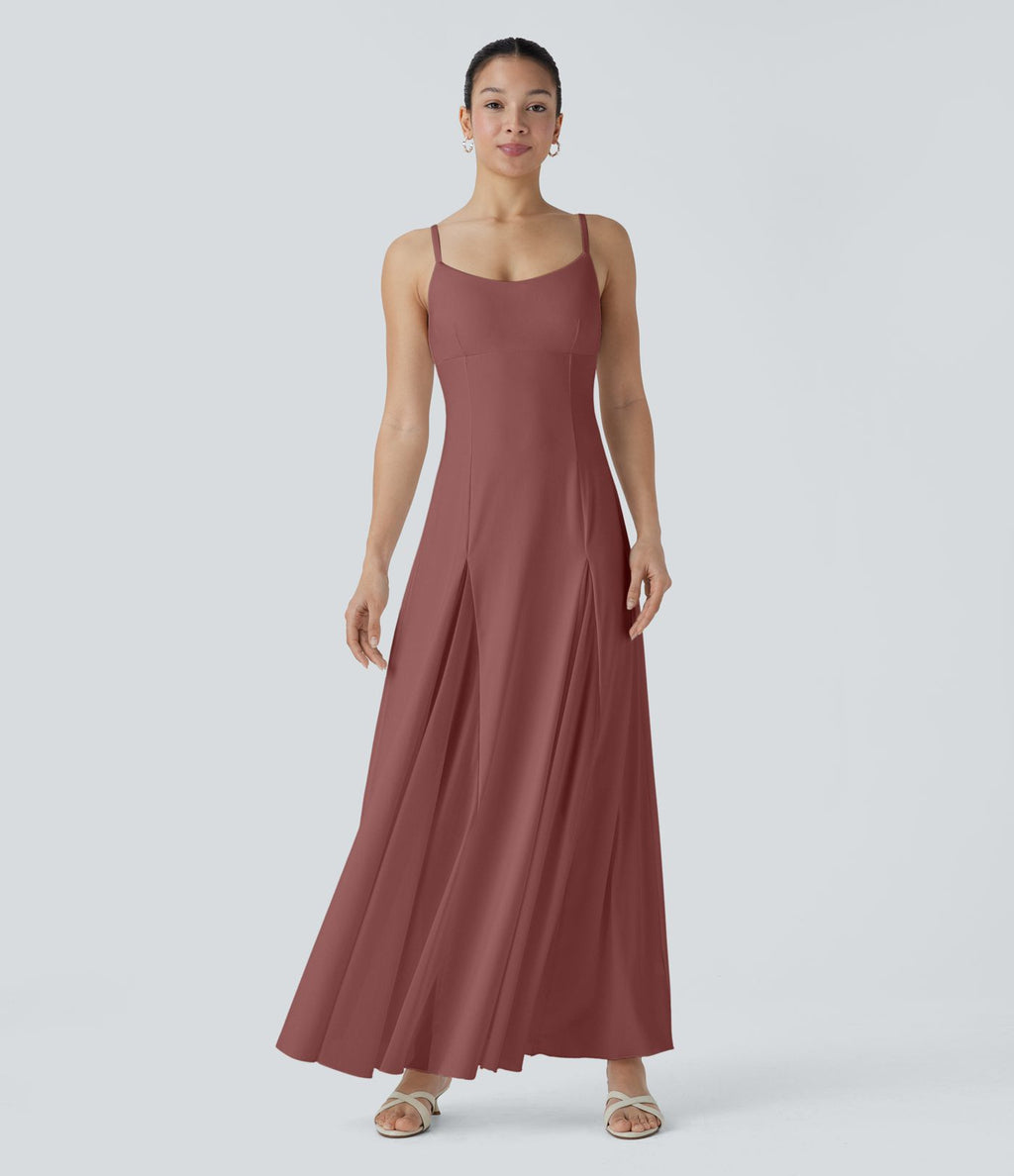 Robe longue fluide à bretelles ajustables avec maille contrastée pour demoiselle d'honneur et invitée de mariage