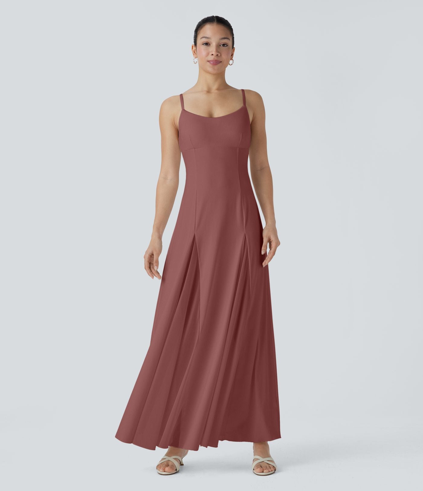 Robe longue fluide à bretelles ajustables avec maille contrastée pour demoiselle d'honneur et invitée de mariage