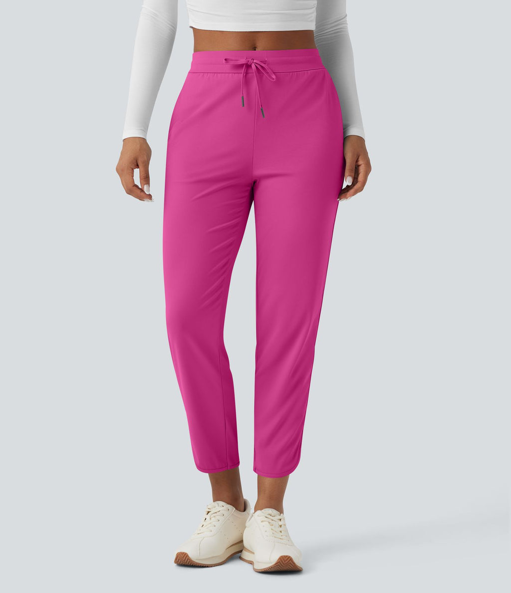 Pantalon de golf fuselé, taille mi-haute, cordon, ourlet courbé, séchage rapide, avec poches—UPF40+