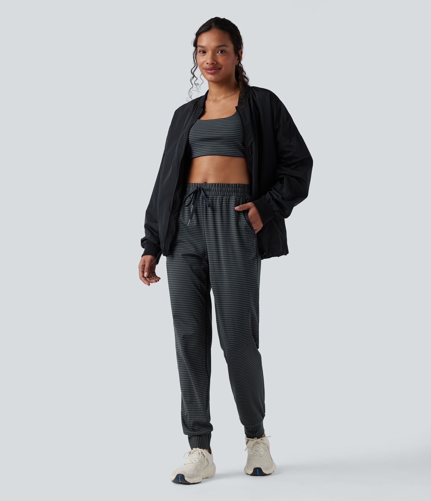 Jogging yoga taille moyenne avec cordon de serrage à rayures avec poches
