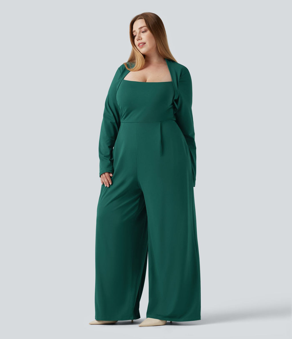 Combinaison grande taille à manches longues et jambes larges avec brassière intégrée