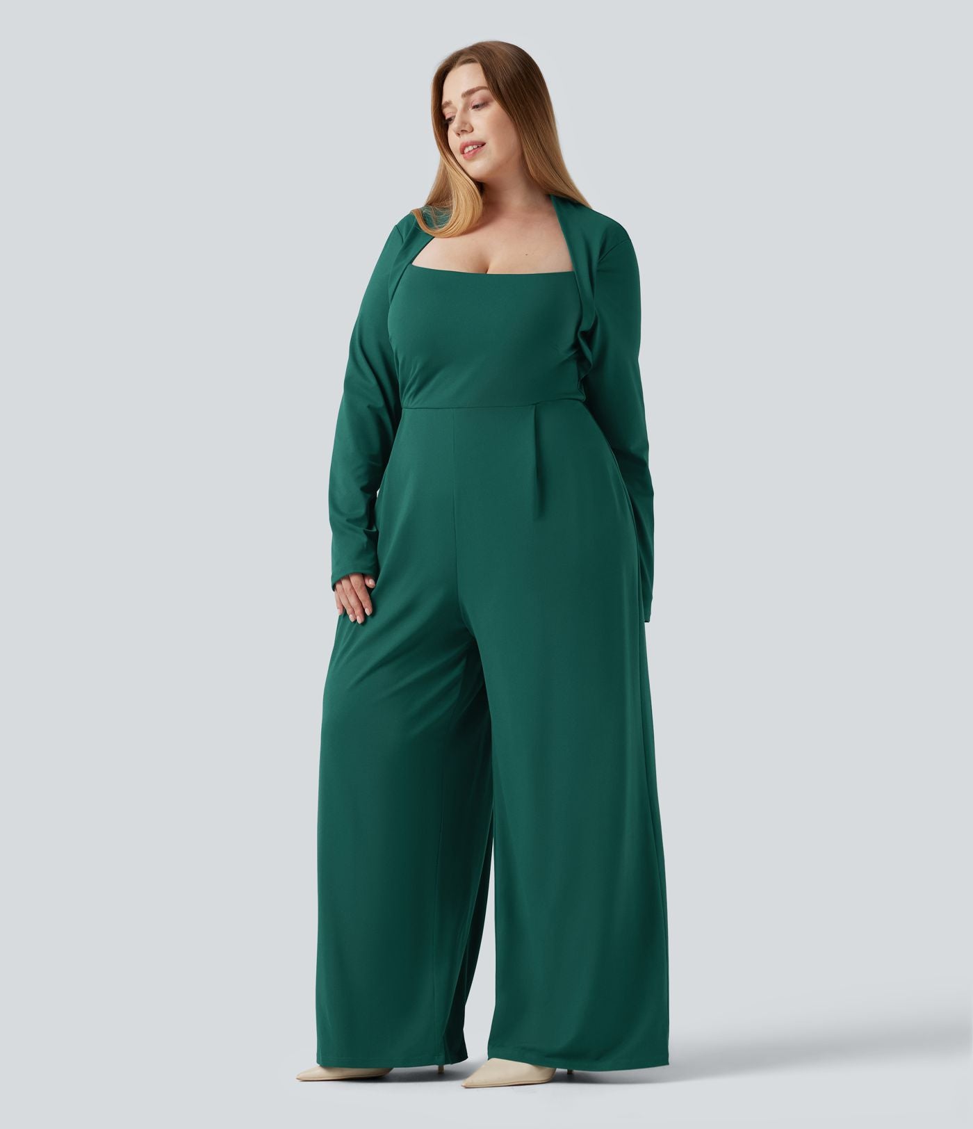 Combinaison grande taille à manches longues et jambes larges avec brassière intégrée
