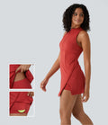 Robe de Tennis Mini Sport 2 Pièces avec Fermeture Éclair Dos Nageur et Poches Latérales Fendues