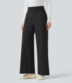 Pantalon polaire coupe droite taille haute avec poches
