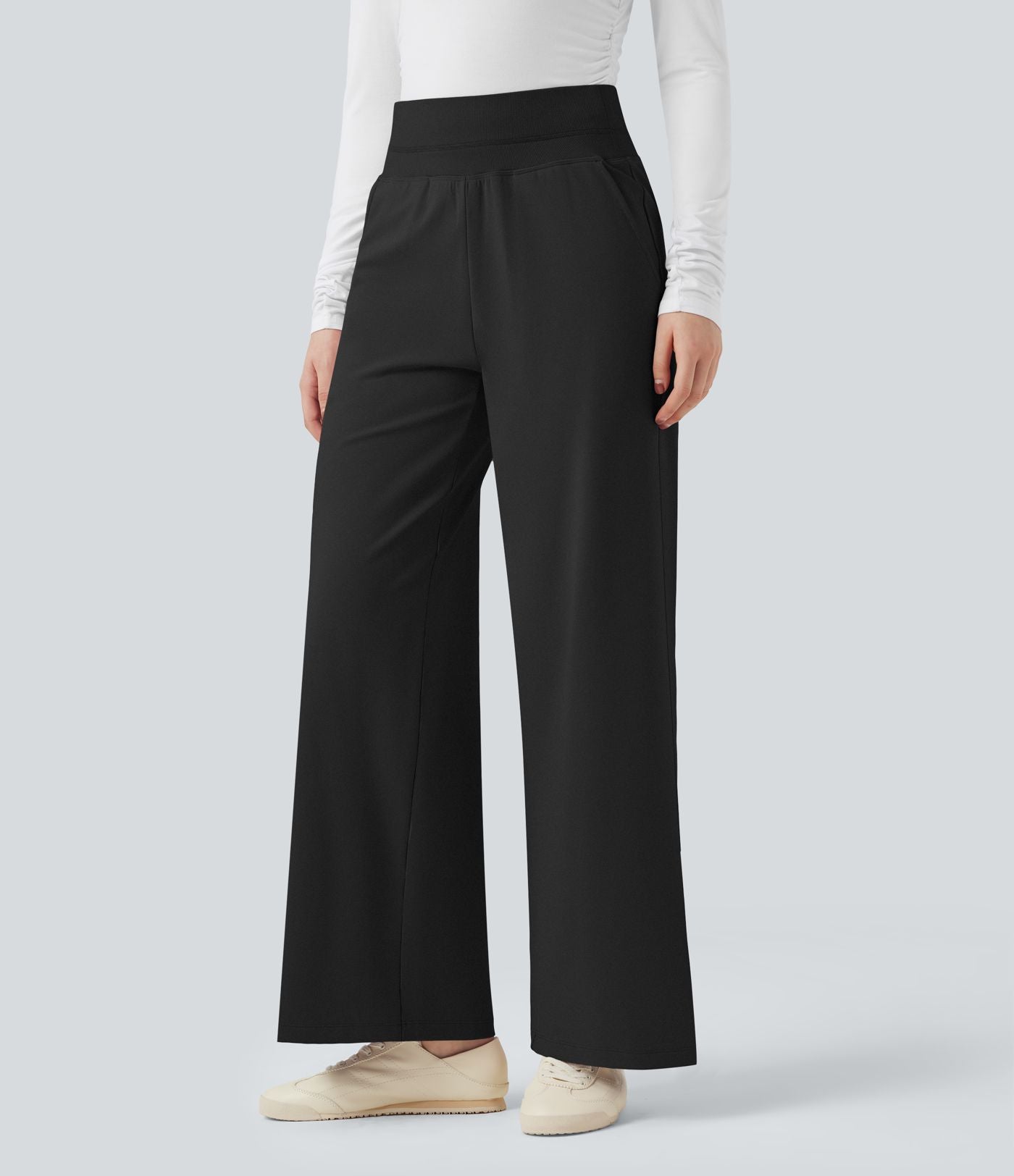 Pantalon polaire coupe droite taille haute avec poches
