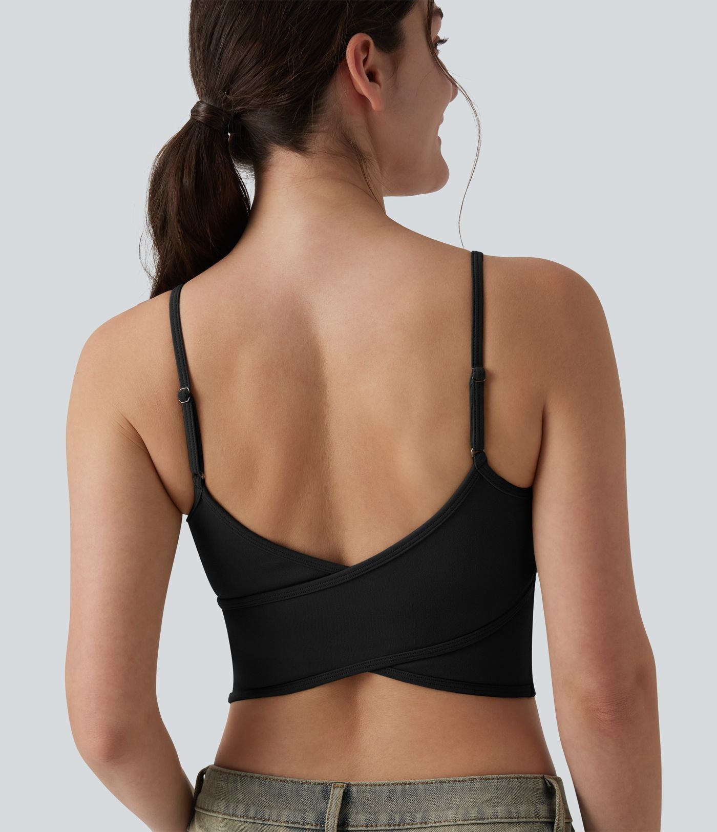 Débardeur décontracté court col U croisé avec brassière intégrée