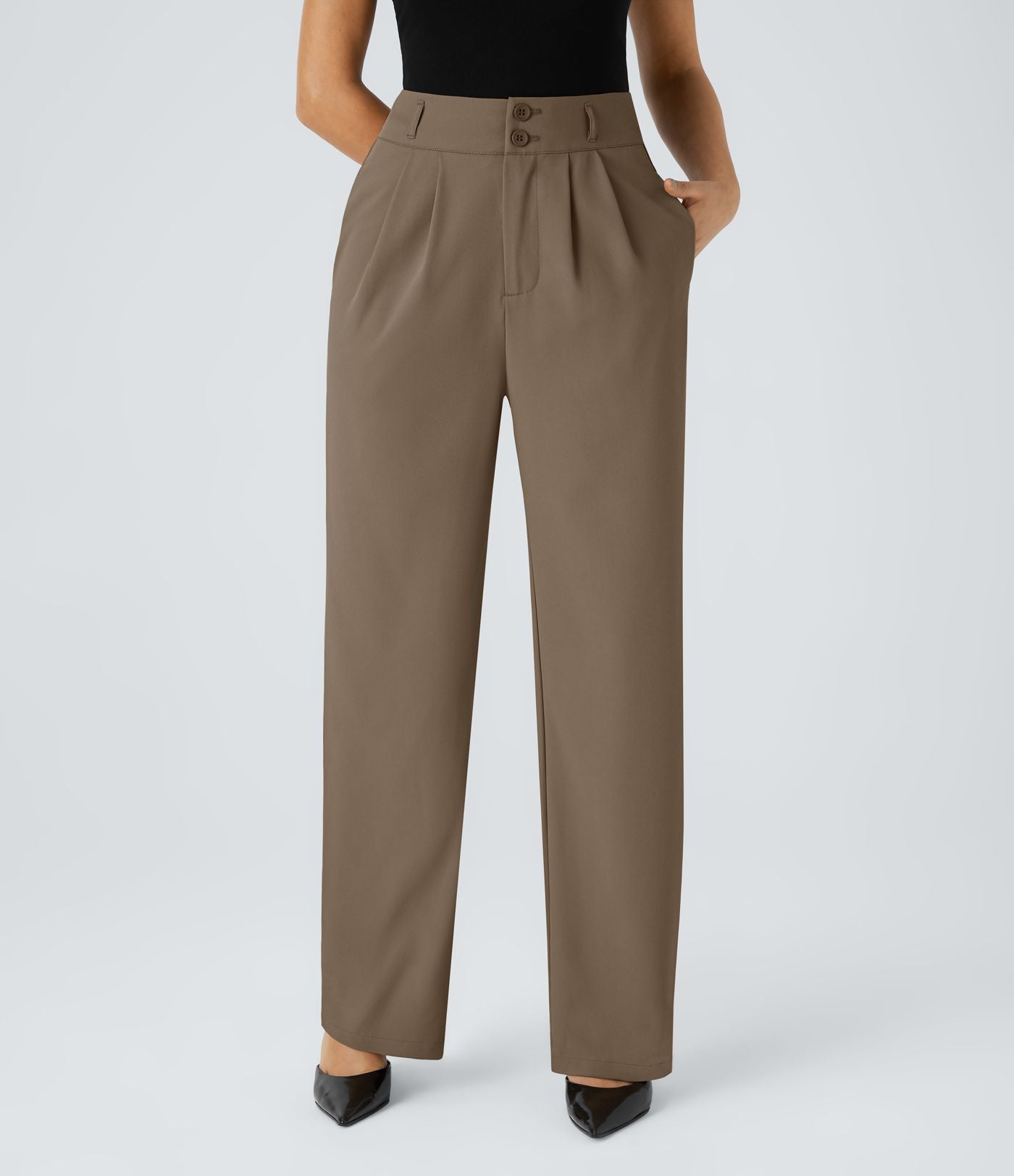 Pantalon de travail Halara Flex™ droit froncé avec poche zippée, taille haute