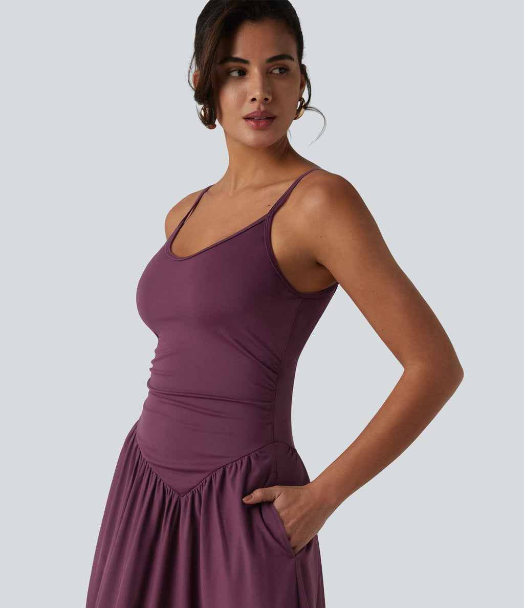 Robe nuisette maxi fluide Breezeful™ à séchage rapide dos nu avec bretelles ajustables, fronces et brassière intégrée - Demoiselle d'honneur et invitée de mariage