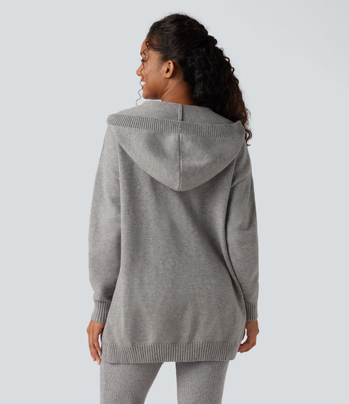 Cardigan à capuche avec boutons et poches