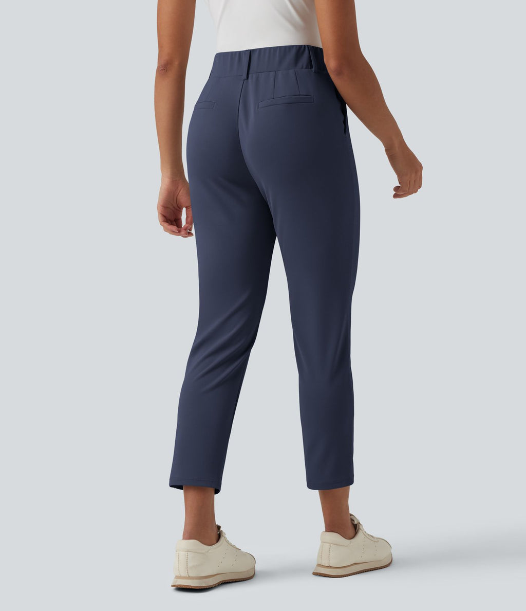 Pantalon de golf fuselé crêpe taille haute avec poches