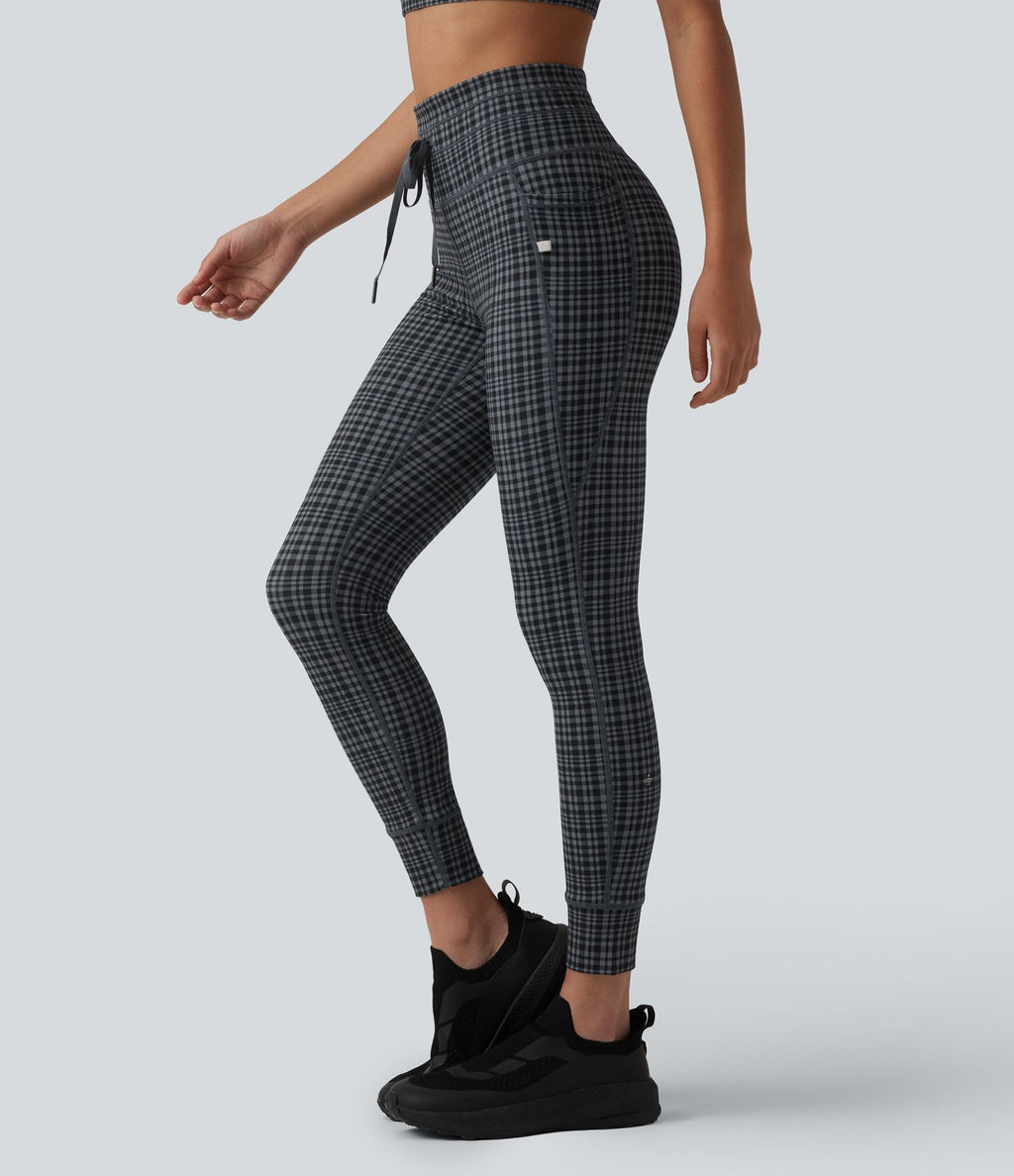 Legging de yoga Halara UltraSculpt™ taille haute avec cordon de serrage imprimé carreaux avec poches