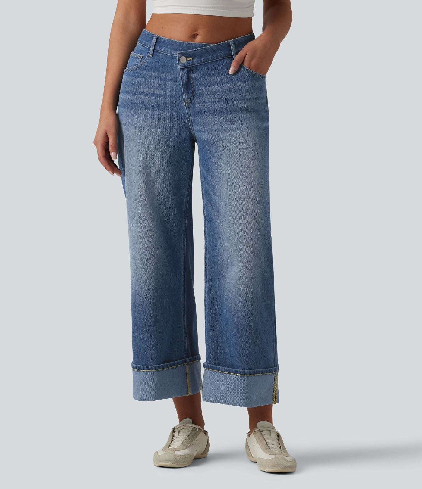 Jean large Halara Flex™ taille mi-haute asymétrique avec ourlet retroussé et poches