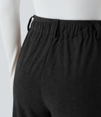 Pantalon décontracté en velours côtelé, taille haute, avec poche zippée