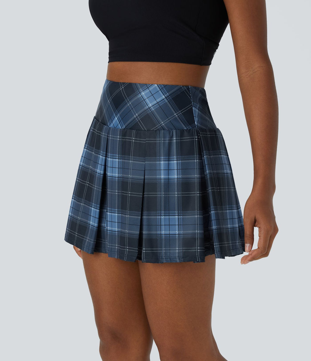 Jupe Tennis Plissée à Carreaux avec Taille Haute et Poches Latérales 2 en 1