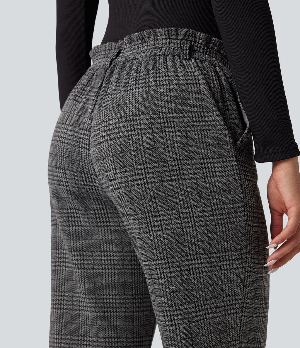 Pantalon tailleur Halara Flex™ pied-de-poule à carreaux coupe droite taille haute avec poches