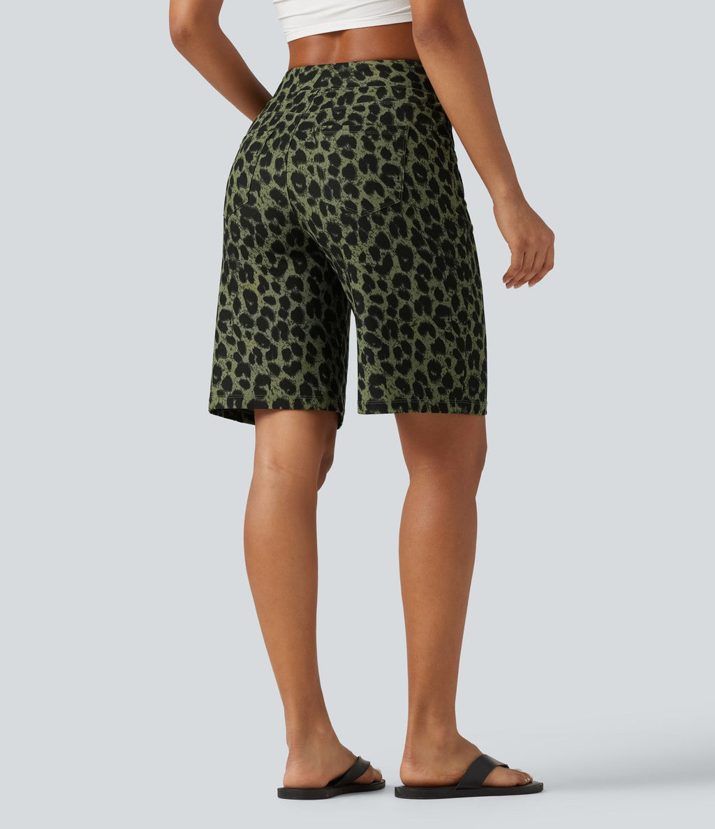 Short ample taille haute en tissu gaufré imprimé léopard 25 cm avec poches