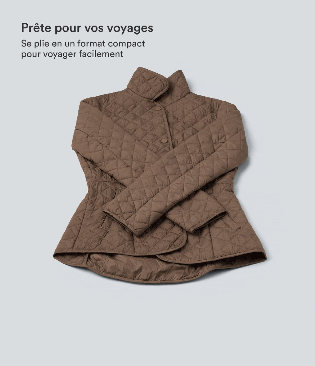 Veste casual compactable en duvet synthétique zippée à col montant et manches longues avec poches
