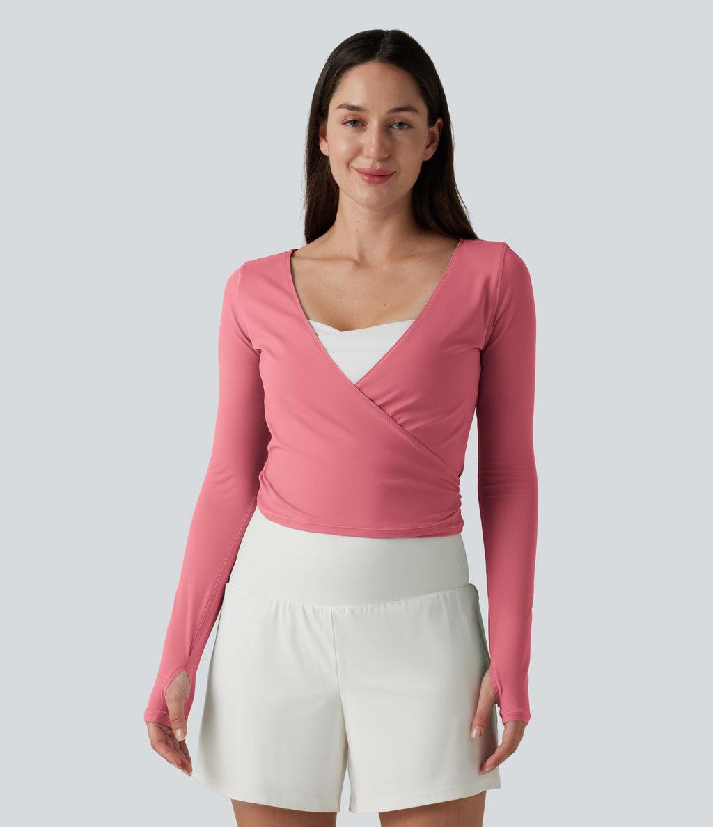 Haut casual SoftlyZero™ cache-cœur à manches longues avec passe-pouces, protection solaire UPF 50+
