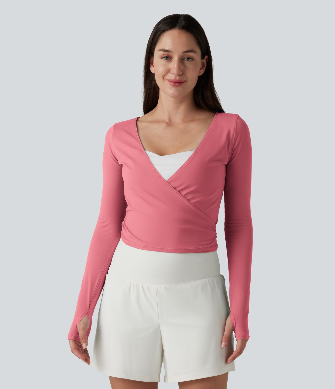 Haut casual SoftlyZero™ cache-cœur à manches longues avec passe-pouces, protection solaire UPF 50+