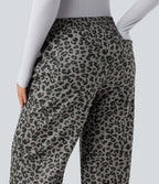 Pantalon léopard ample décontracté velours côtelé imprimé taille haute avec poches