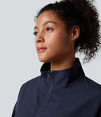 Veste polaire randonnée réversible col montant fermeture éclair manches longues avec poches (Deux looks en un)