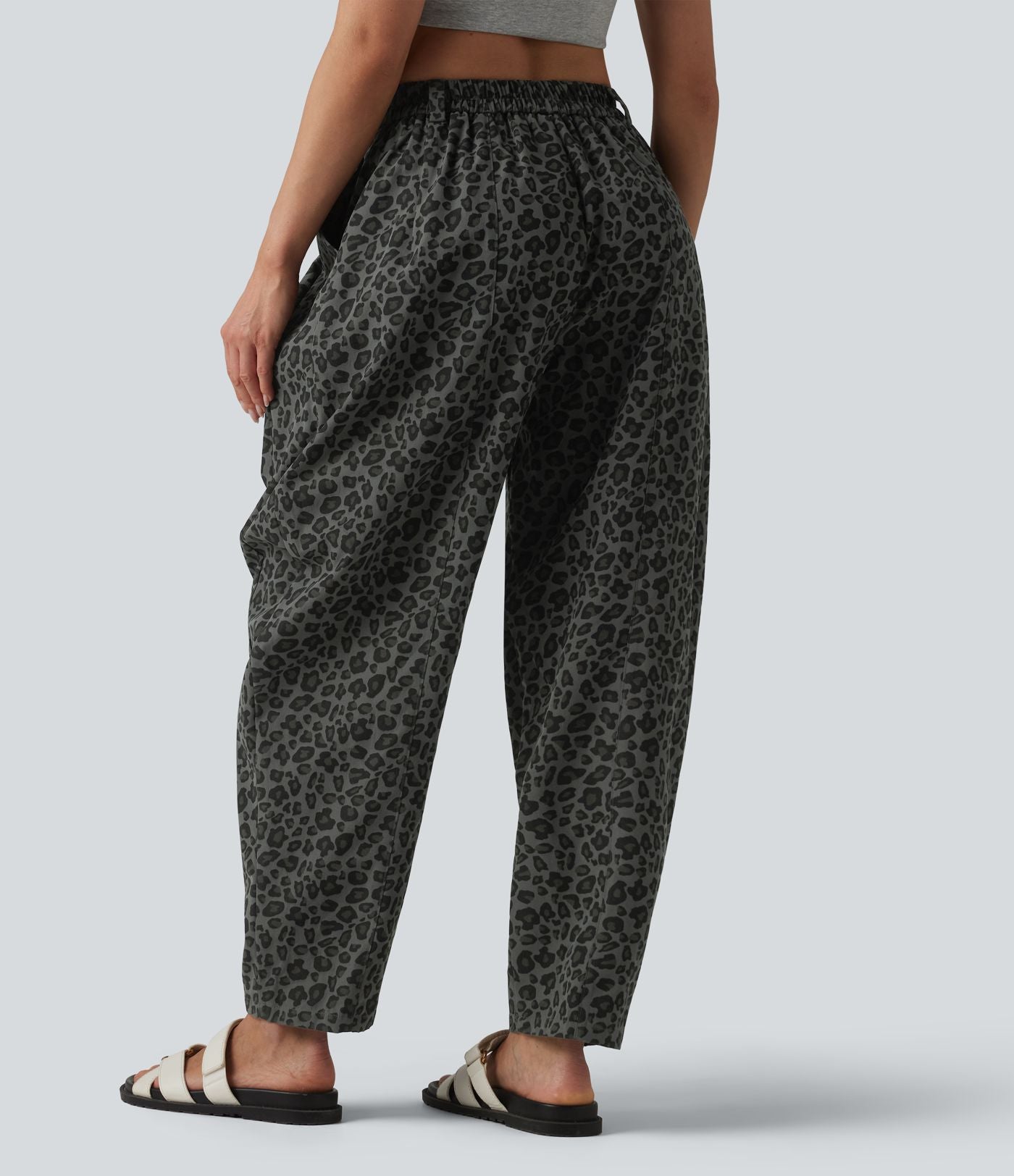 Pantalon léopard décontracté taille mi-haute et jambes fuselées avec poches