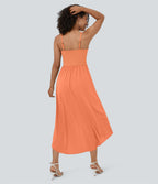 Breezeful™ Robe Casual 2 Pièces Dos Nu Haut Bas Poche Latérale Fluide Séchage Rapide