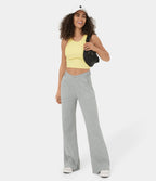 Pantalon Survêtement Coton Casual Évasée Taille Mi-Haute Ceinture Forme V Boutonnés Fermeture Éclair Poches