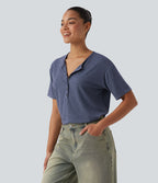 T-shirt casual ample chiné henley manches courtes