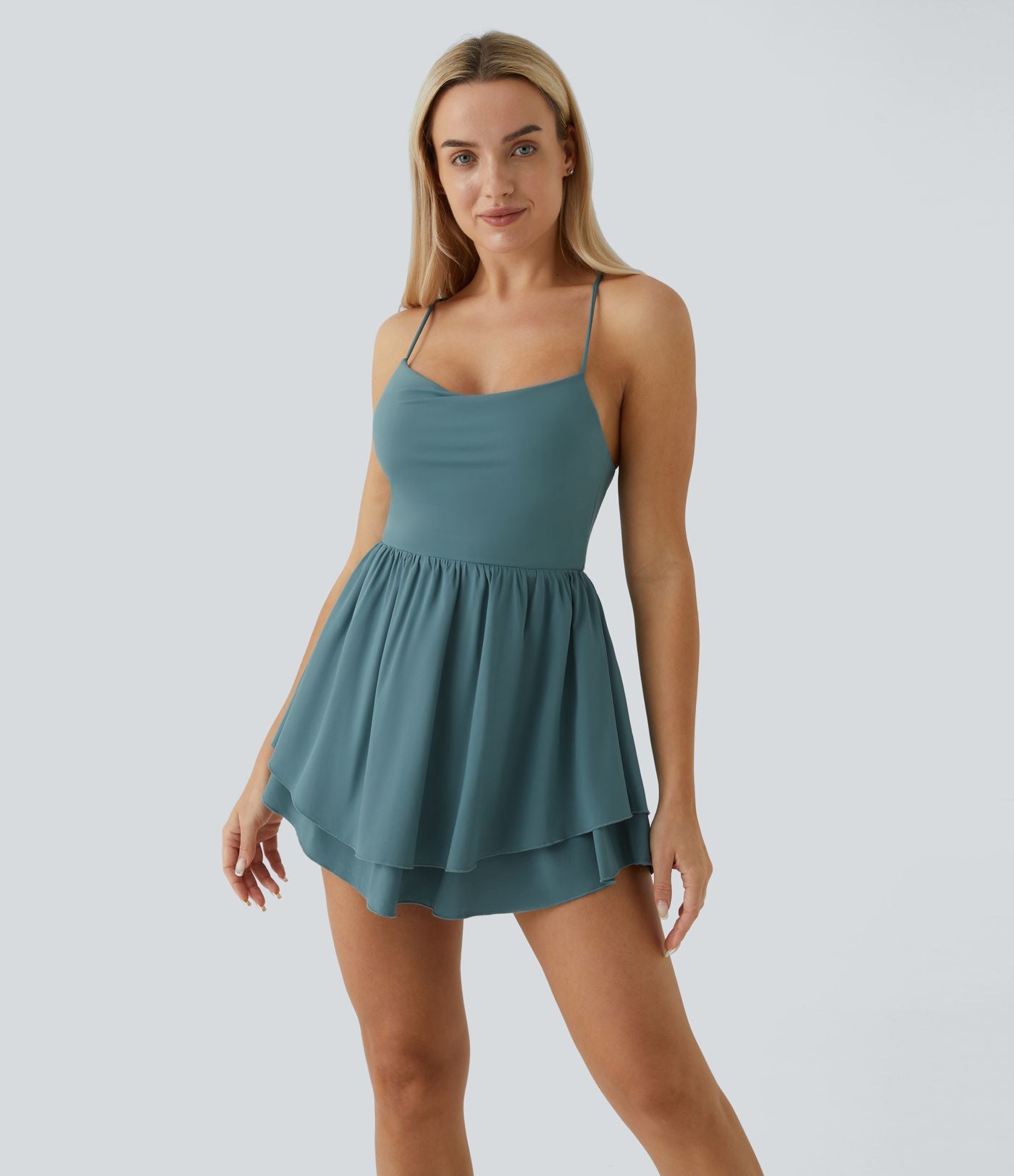 Breezeful™ Robe Casual Mini Fluide à Séchage Rapide à Volants Superposés Dos Nu et Lacée