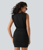 Robe mini moulante soirée col rond sans manches froncée effet frais InstantCool SoftlyZero™ Airy