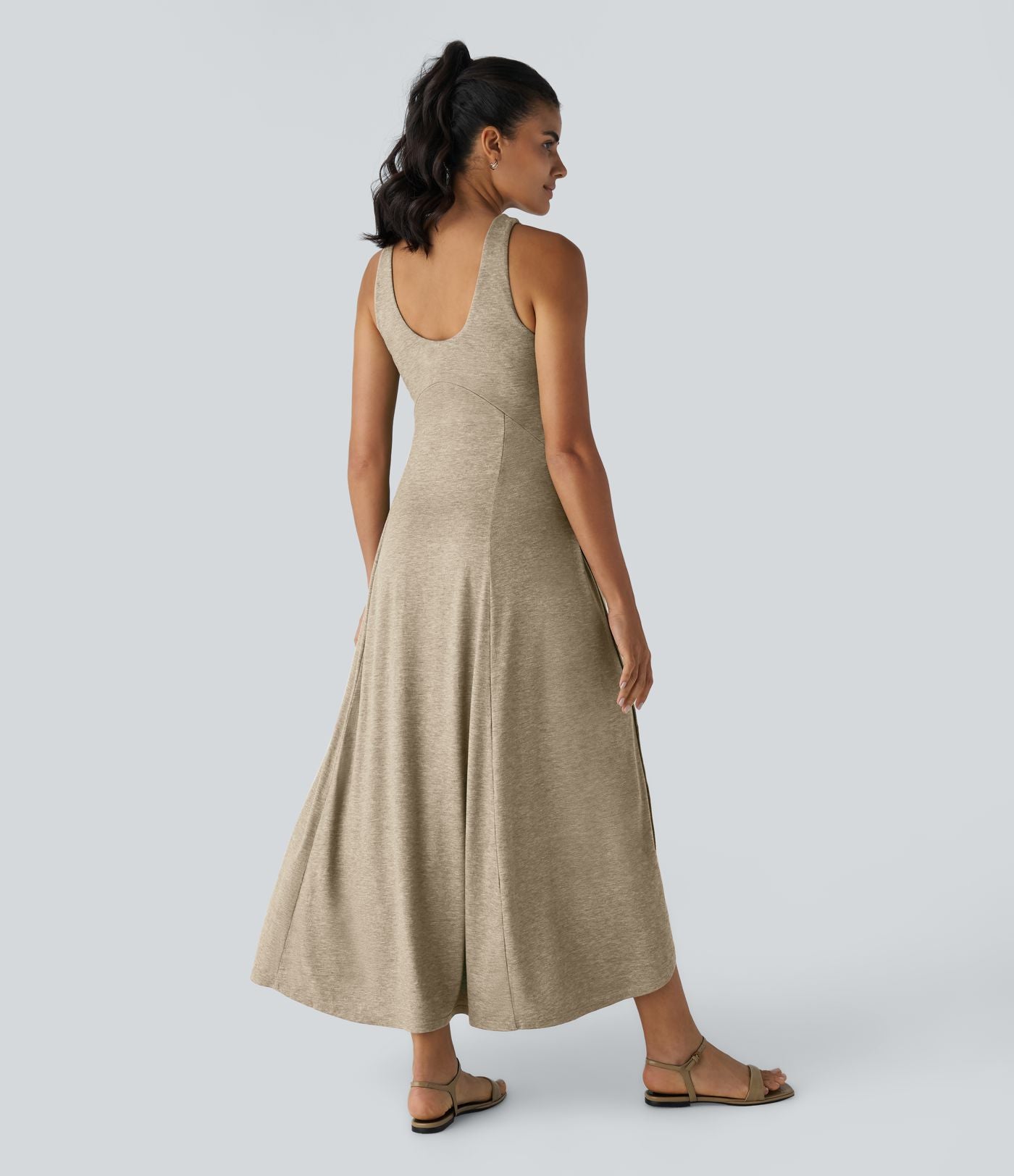 Robe Casual Débardeur Longue Fluide Fendue Dos Nu à Col en U