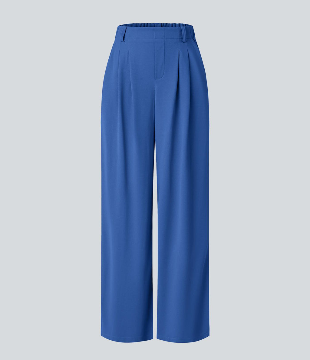 Pantalon Tailleur Large Fluide Halara Flex™ Gaufré Taille Haute Poches Latérales