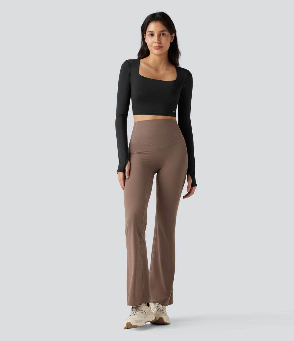 Haut de sport yoga court SoftlyZero™ Airy dos nu croisé col carré effet frais InstantCool manches longues avec passe-pouces, protection solaire UPF50+