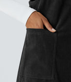 Robe salopette courte décontractée en velours côtelé avec bretelles ajustables, boutons et poches latérales