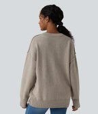 Pull décontracté col V à manches longues et épaules tombantes