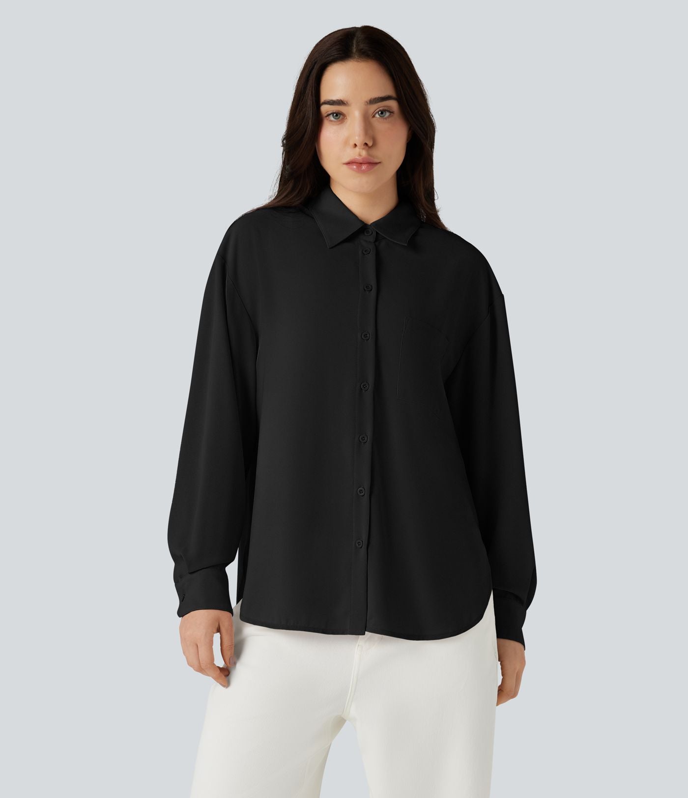 Chemise ourlet arrondi manches longues avec poche