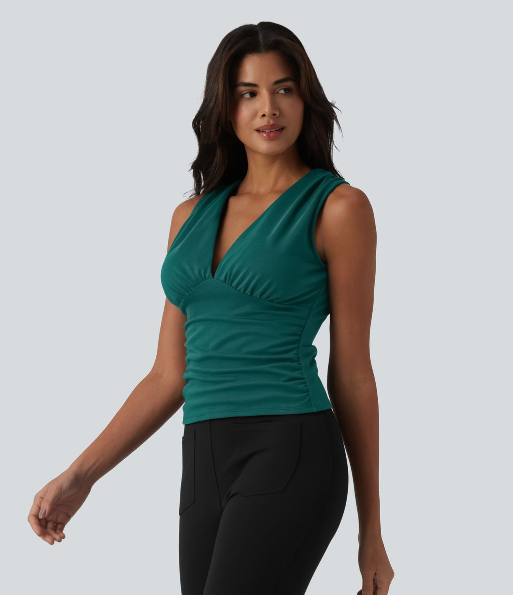 Débardeur tailleur col V avec fronces et brassière intégrée