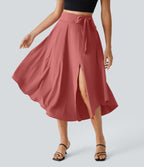 Breezeful™ Jupe Taille Haute Casual Midi Séchage Rapide Fluide Fentes Latérales Nouées 2 en 1