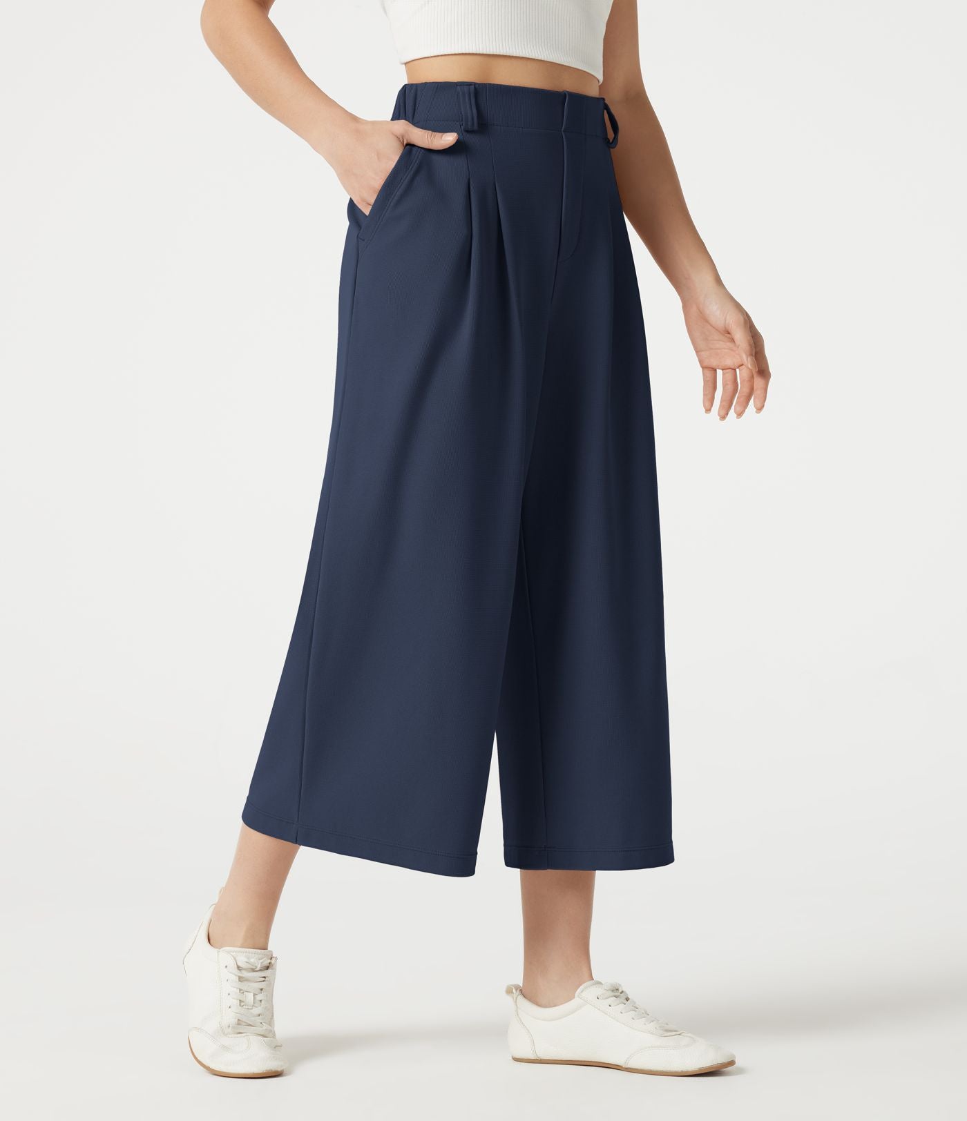 Pantalon tailleur cropped Halara Flex™ taille haute jambes larges en gaufré avec poches