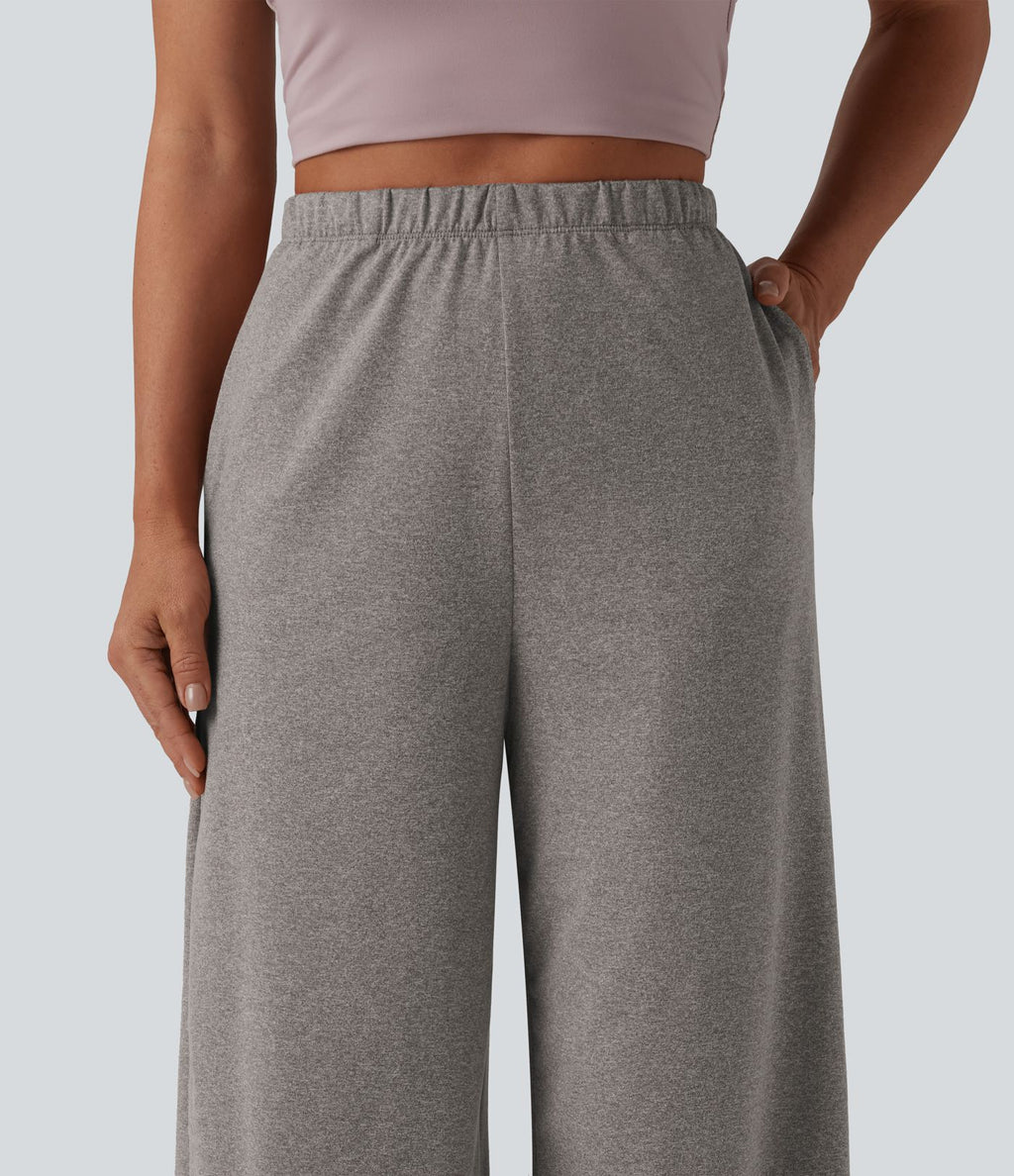 Pantalon de yoga large taille haute avec poches