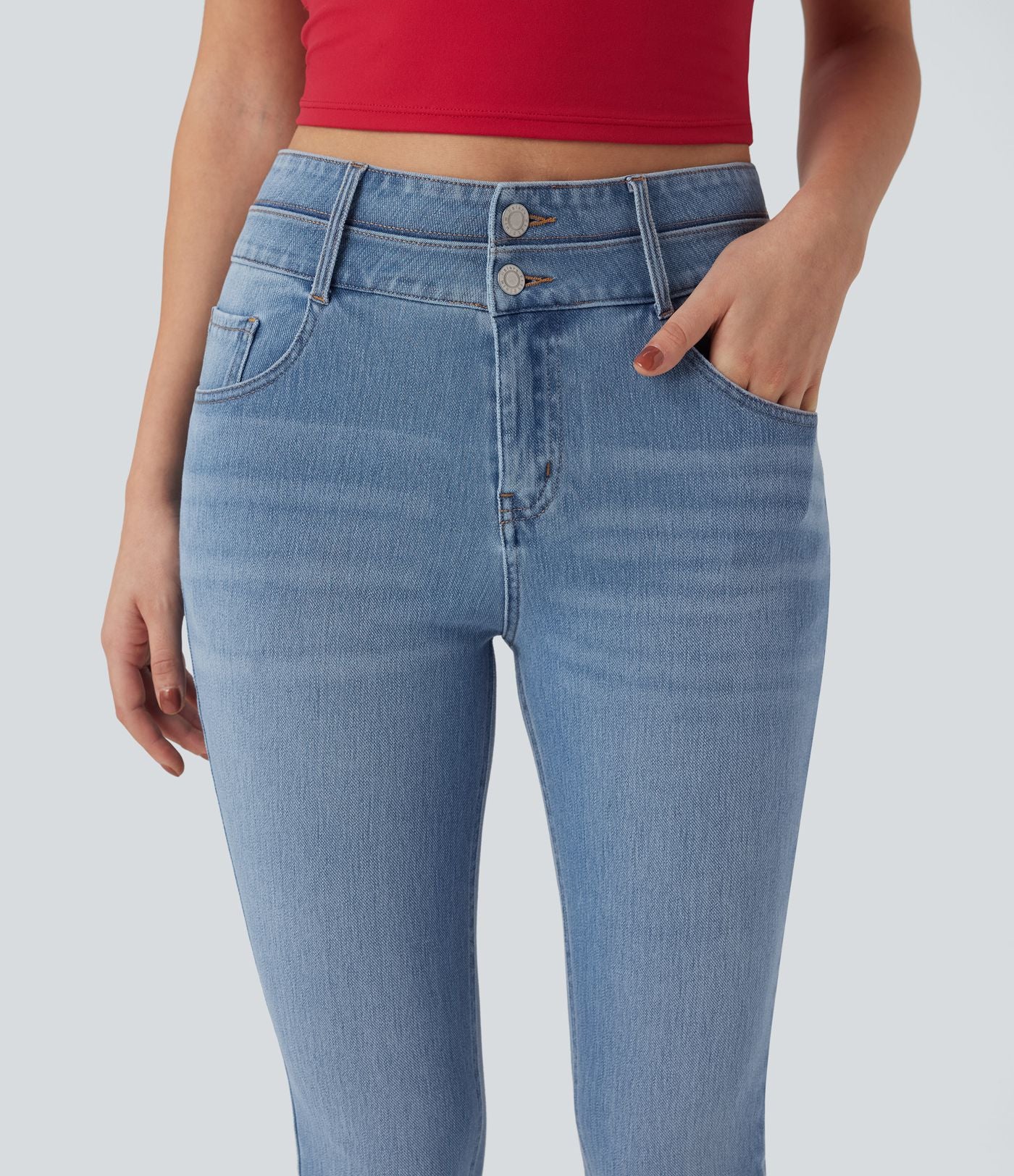 Jean ajusté Halara Flex™ taille mi-haute double ceinture avec poches