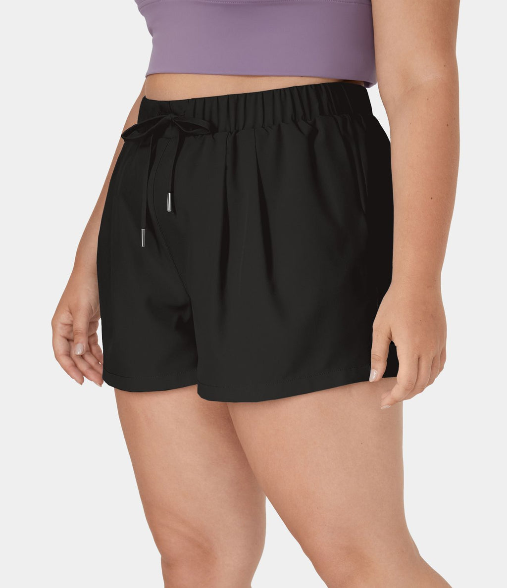 Short 7,5cm Grande Taille à Taille Haute avec Ceinture Élastique à Cordon et Poches Latérales